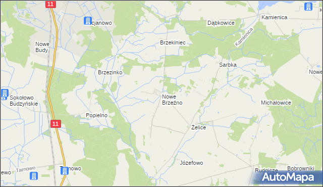mapa Nowe Brzeźno gmina Budzyń, Nowe Brzeźno gmina Budzyń na mapie Targeo