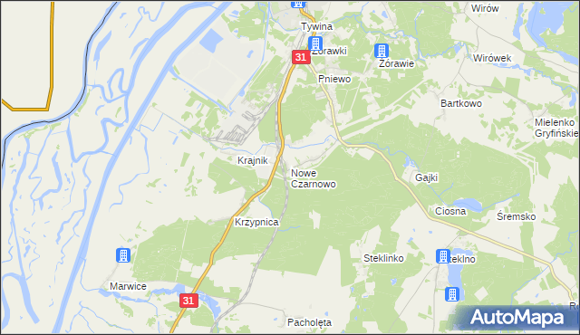 mapa Nowe Czarnowo gmina Gryfino, Nowe Czarnowo gmina Gryfino na mapie Targeo