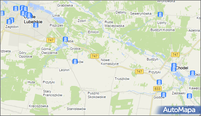 mapa Nowe Komaszyce, Nowe Komaszyce na mapie Targeo