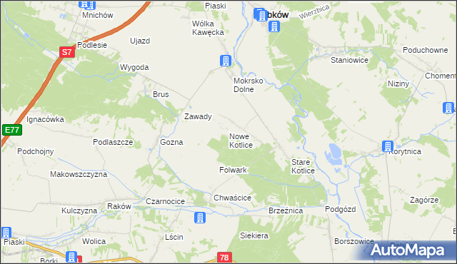 mapa Nowe Kotlice, Nowe Kotlice na mapie Targeo