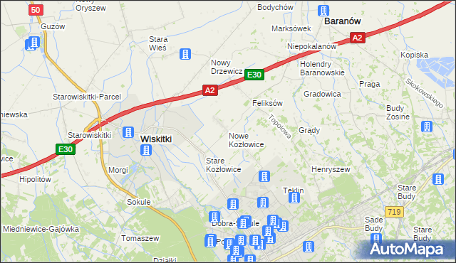 mapa Nowe Kozłowice, Nowe Kozłowice na mapie Targeo