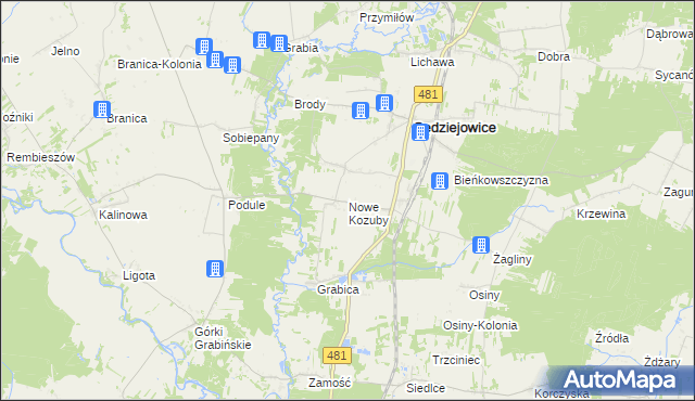 mapa Nowe Kozuby, Nowe Kozuby na mapie Targeo