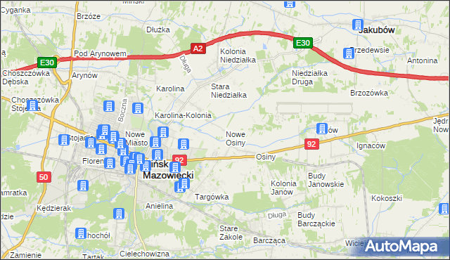 mapa Nowe Osiny, Nowe Osiny na mapie Targeo