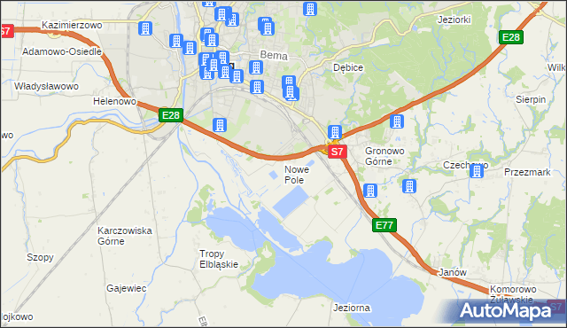 mapa Nowe Pole gmina Elbląg, Nowe Pole gmina Elbląg na mapie Targeo