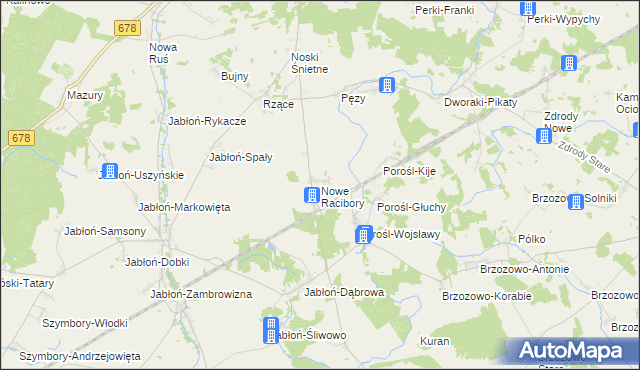 mapa Nowe Racibory gmina Sokoły, Nowe Racibory gmina Sokoły na mapie Targeo