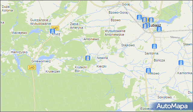 mapa Nowina gmina Lubasz, Nowina gmina Lubasz na mapie Targeo