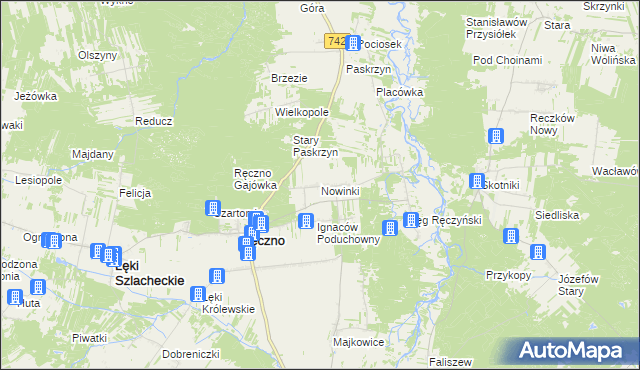 mapa Nowinki gmina Ręczno, Nowinki gmina Ręczno na mapie Targeo