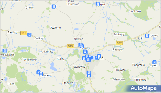 mapa Nowiny gmina Dzierzgoń, Nowiny gmina Dzierzgoń na mapie Targeo