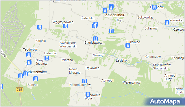 mapa Nowiny gmina Żelechlinek, Nowiny gmina Żelechlinek na mapie Targeo