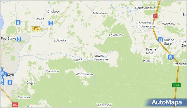 mapa Nowiny Kasjerskie, Nowiny Kasjerskie na mapie Targeo