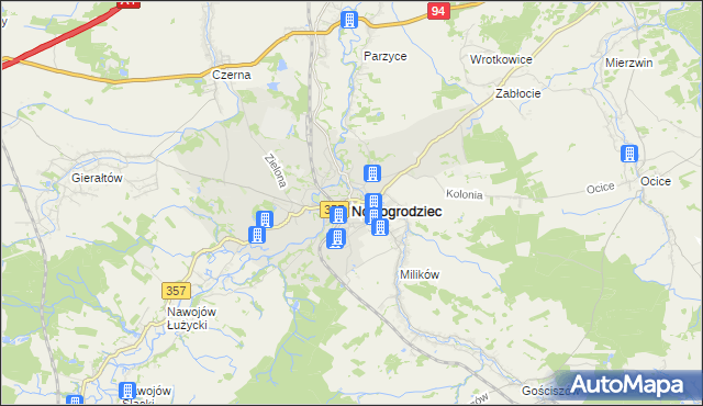 mapa Nowogrodziec, Nowogrodziec na mapie Targeo