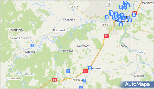 mapa Nowosady gmina Lidzbark Warmiński, Nowosady gmina Lidzbark Warmiński na mapie Targeo