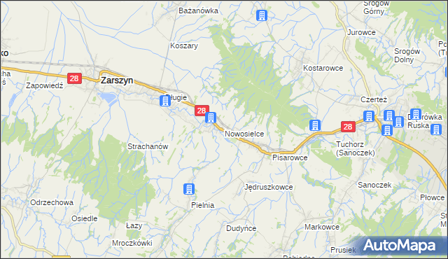 mapa Nowosielce gmina Zarszyn, Nowosielce gmina Zarszyn na mapie Targeo