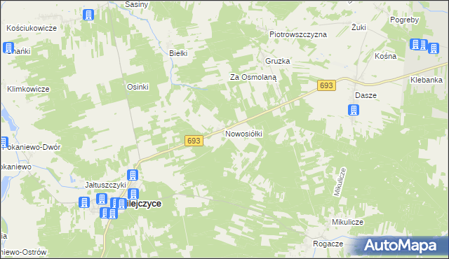 mapa Nowosiółki gmina Milejczyce, Nowosiółki gmina Milejczyce na mapie Targeo