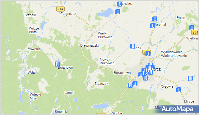 mapa Nowy Bukowiec gmina Skórcz, Nowy Bukowiec gmina Skórcz na mapie Targeo