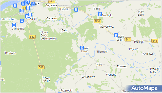 mapa Nowy Dwór gmina Lidzbark, Nowy Dwór gmina Lidzbark na mapie Targeo