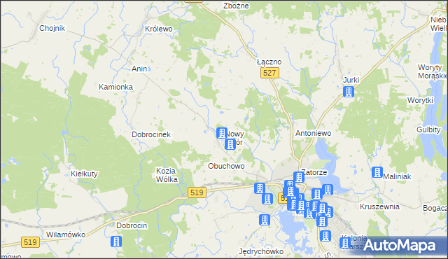 mapa Nowy Dwór gmina Morąg, Nowy Dwór gmina Morąg na mapie Targeo