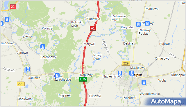 mapa Nowy Dwór gmina Pelplin, Nowy Dwór gmina Pelplin na mapie Targeo