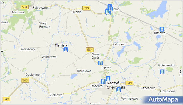 mapa Nowy Dwór gmina Radzyń Chełmiński, Nowy Dwór gmina Radzyń Chełmiński na mapie Targeo