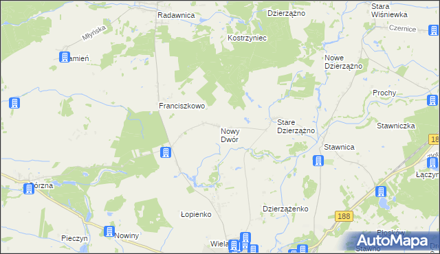 mapa Nowy Dwór gmina Złotów, Nowy Dwór gmina Złotów na mapie Targeo