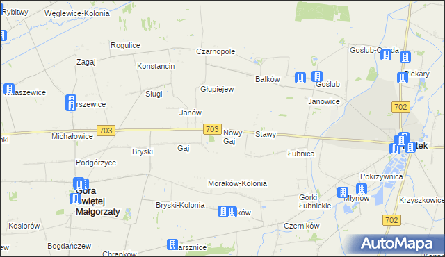 mapa Nowy Gaj gmina Góra Świętej Małgorzaty, Nowy Gaj gmina Góra Świętej Małgorzaty na mapie Targeo