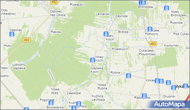 mapa Nowy Kocin, Nowy Kocin na mapie Targeo