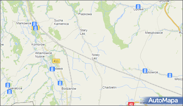 mapa Nowy Las gmina Głuchołazy, Nowy Las gmina Głuchołazy na mapie Targeo