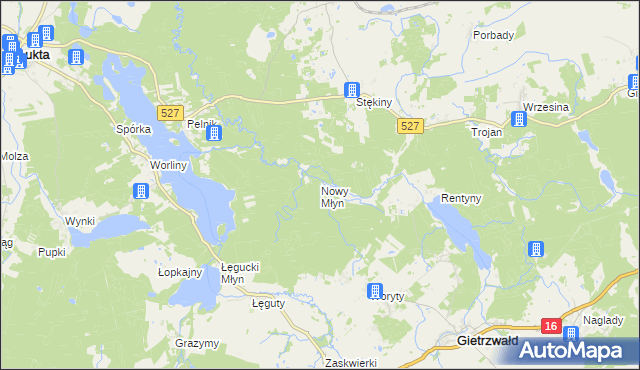 mapa Nowy Młyn gmina Gietrzwałd, Nowy Młyn gmina Gietrzwałd na mapie Targeo