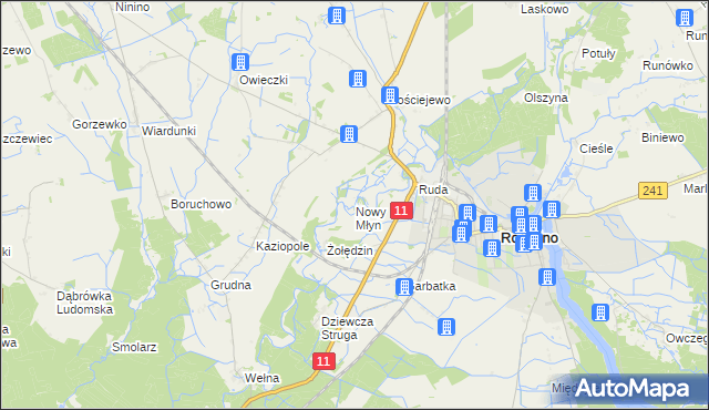 mapa Nowy Młyn gmina Rogoźno, Nowy Młyn gmina Rogoźno na mapie Targeo