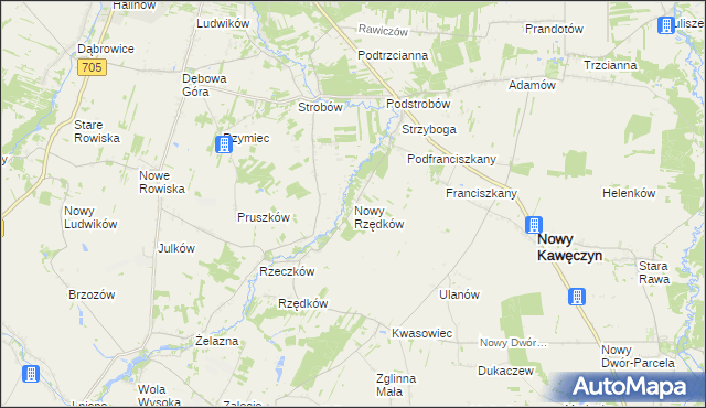 mapa Nowy Rzędków, Nowy Rzędków na mapie Targeo