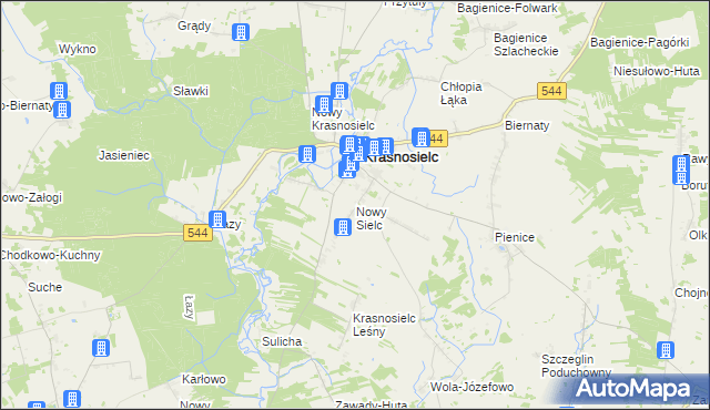 mapa Nowy Sielc gmina Krasnosielc, Nowy Sielc gmina Krasnosielc na mapie Targeo