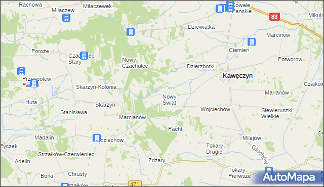 mapa Nowy Świat gmina Kawęczyn, Nowy Świat gmina Kawęczyn na mapie Targeo