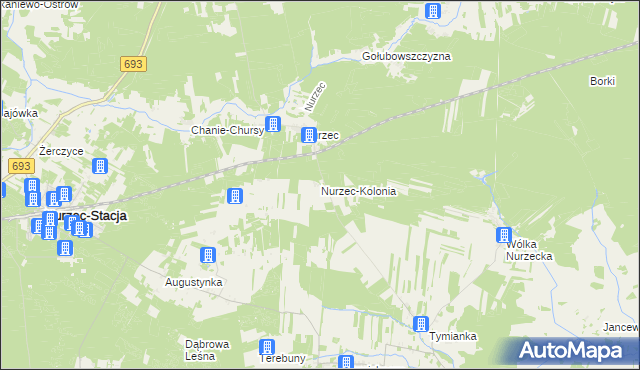 mapa Nurzec-Kolonia, Nurzec-Kolonia na mapie Targeo