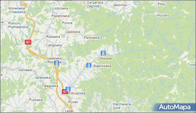 mapa Obidowa, Obidowa na mapie Targeo