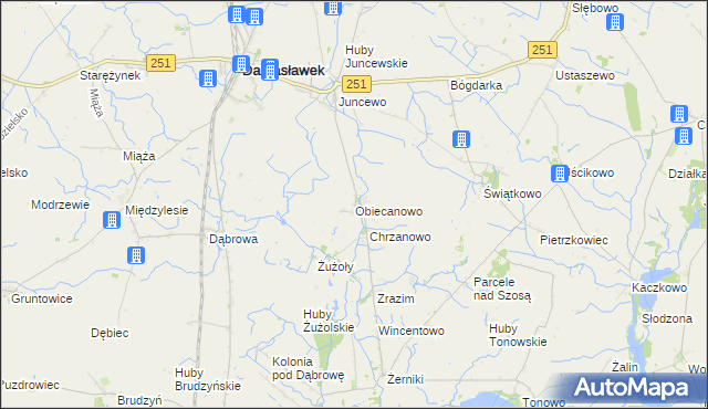 mapa Obiecanowo gmina Janowiec Wielkopolski, Obiecanowo gmina Janowiec Wielkopolski na mapie Targeo