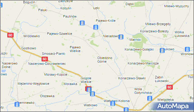 mapa Obiedzino Górne, Obiedzino Górne na mapie Targeo