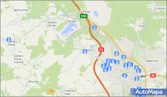 mapa Obora gmina Lubin, Obora gmina Lubin na mapie Targeo