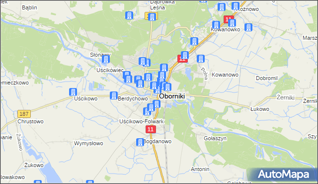 mapa Oborniki, Oborniki na mapie Targeo