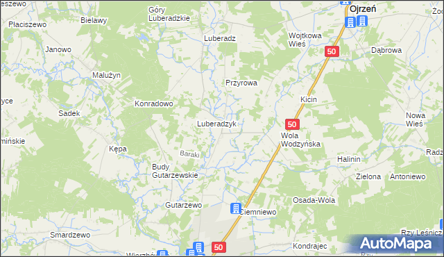 mapa Obrąb gmina Ojrzeń, Obrąb gmina Ojrzeń na mapie Targeo