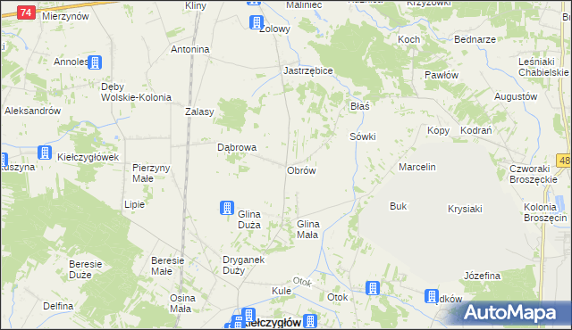 mapa Obrów, Obrów na mapie Targeo