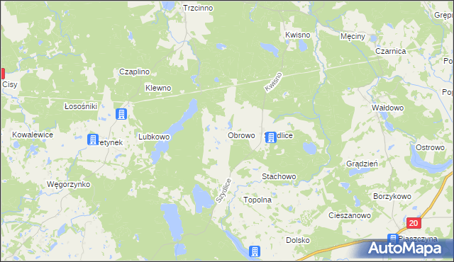 mapa Obrowo gmina Miastko, Obrowo gmina Miastko na mapie Targeo