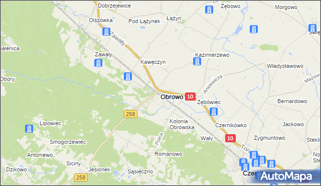 mapa Obrowo powiat toruński, Obrowo powiat toruński na mapie Targeo
