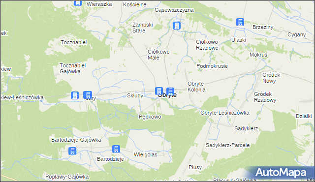 mapa Obryte powiat pułtuski, Obryte powiat pułtuski na mapie Targeo