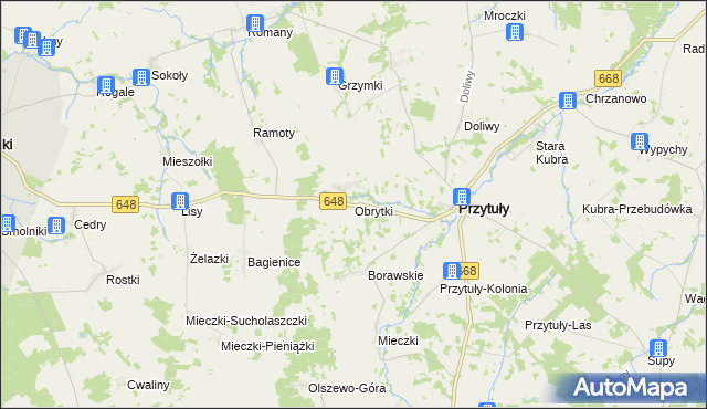 mapa Obrytki gmina Przytuły, Obrytki gmina Przytuły na mapie Targeo