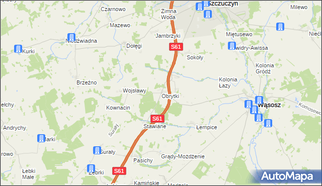 mapa Obrytki gmina Szczuczyn, Obrytki gmina Szczuczyn na mapie Targeo