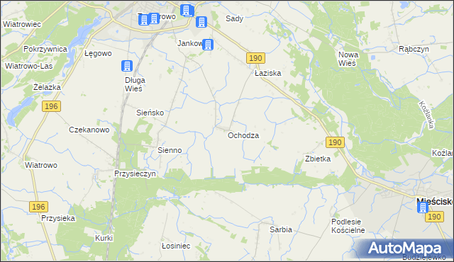 mapa Ochodza gmina Wągrowiec, Ochodza gmina Wągrowiec na mapie Targeo