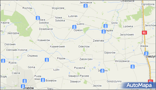 mapa Odechów gmina Grabów, Odechów gmina Grabów na mapie Targeo