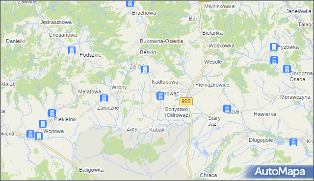 mapa Odrowąż gmina Czarny Dunajec, Odrowąż gmina Czarny Dunajec na mapie Targeo