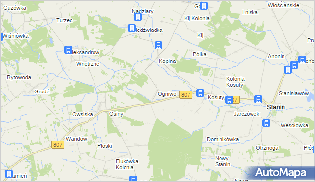mapa Ogniwo gmina Stanin, Ogniwo gmina Stanin na mapie Targeo
