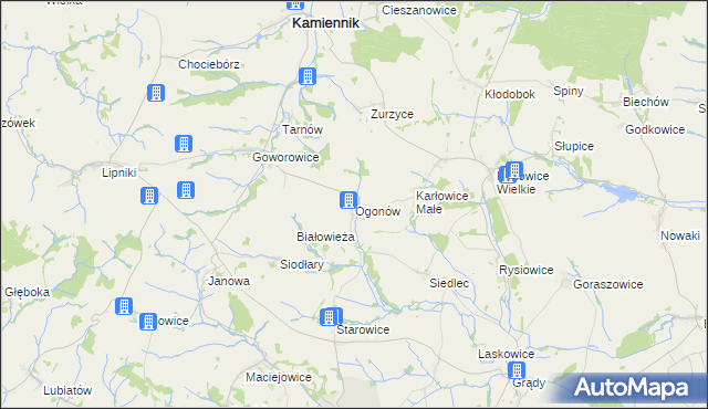 mapa Ogonów gmina Kamiennik, Ogonów gmina Kamiennik na mapie Targeo